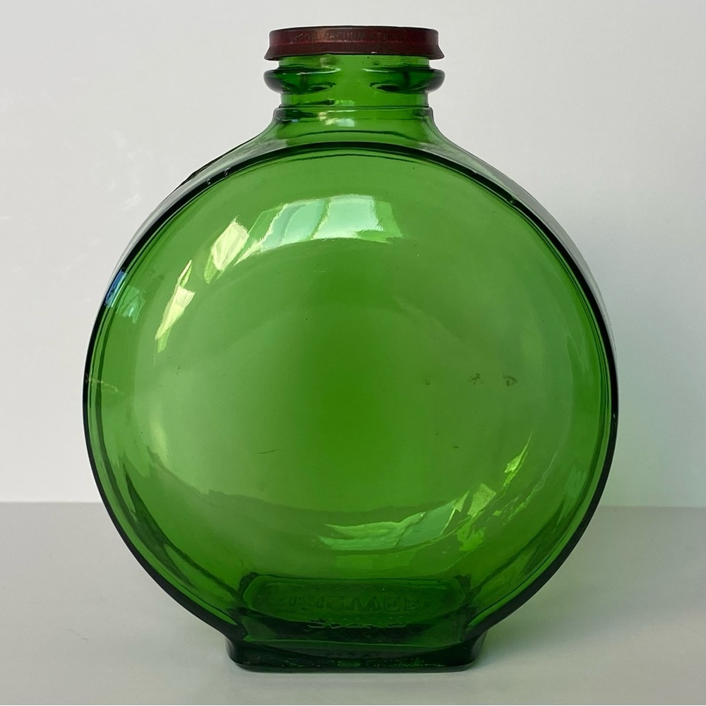 Sunsweet Prune Juice Round Bottle with Lid Vintage 1930’s 5.5" Emerald Green